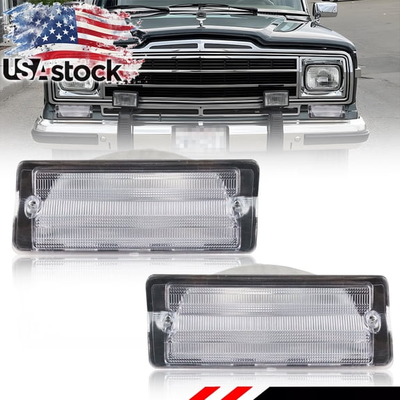 2Pcs Clear Lens Front Bumper Parking Light Turn Signal Light Turn Warning Light DRL Daytime Running Light Cover For 1976-1991 Jeep Cherokee/Wagoneer/Grand Wagoneer/J10/J20/SJ No Bulb/Socket