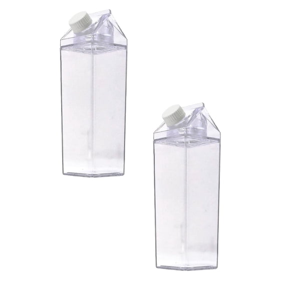 2Pcs Clear Milk Carton Portable Milk Water Bottles Plastic Milk Box For Outdoor Food Storage 8.3x2.8x2.8"