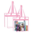 thumbnail image 1 of Clear Tote Bag Stadium Approved 12x12x6, 2 Pack Heavy Duty PVC Clear Tote with Zipper for Concerts, Work & School, Pink, 1 of 8