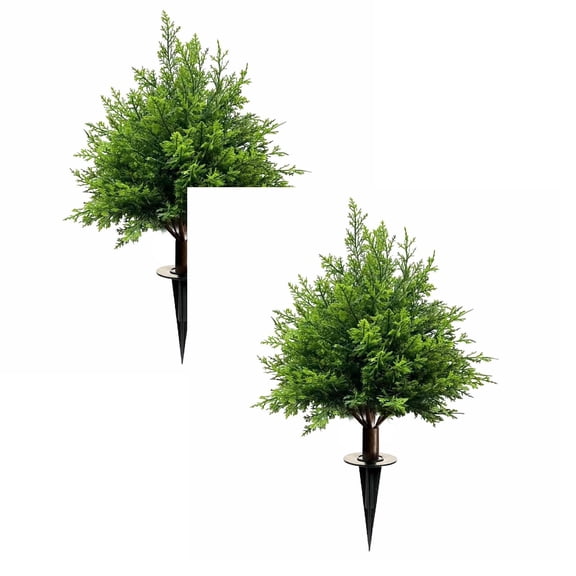 2Pcs Clearance Sale! 2025 Simulation Of Trees In Green Potted Garden Decorations Cemetery Card Slot Practical Home Decor 19.7"