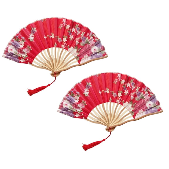 2Pcs Clearance Sale! Chinese Style Hand Held Fan Bamboo Paper Folding Fan Party Wedding Decor Fans Practical Home Decor