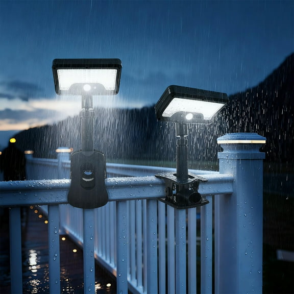2Pcs Clip On Solar Light 600 lm IP65 Waterproof Outdoor Solar Security Light 360 Degree Adjustable 3 Mode for Garden Fence RV Terrace