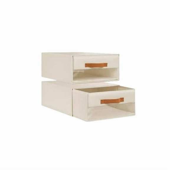 2Pcs Closet Organizers and Storage, Large Stackable Storage Bins with Drawer, Fabric Bins for Organization, Collapsible Drawer Organizer Clothes for Bedroom, Living Room, Beige