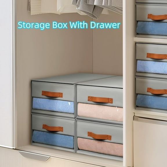 2Pcs Closet Organizers and Storage, Large Stackable Storage Bins with Drawer, Fabric Bins for Organization, Collapsible Drawer Organizer Clothes for Bedroom, Living Room, Grey