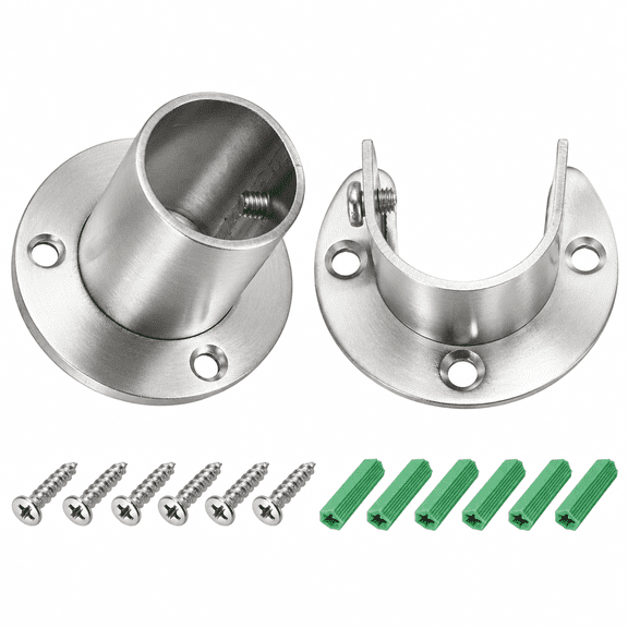 2Pcs Closet Pole Sockets, 1" Flange Rod Holder, 1.5" Height