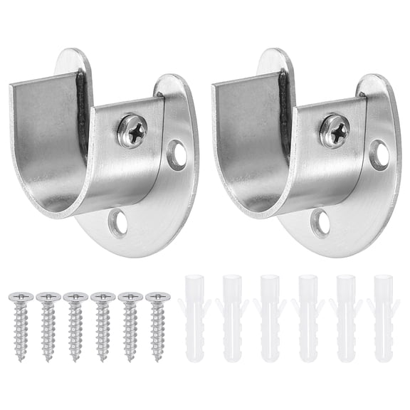 2Pcs Closet Rod End Supports, 0.98" Stainless Steel Flange Rod Holder Bracket End Supports with Screws for Bathroom Closet Curtain, Silver