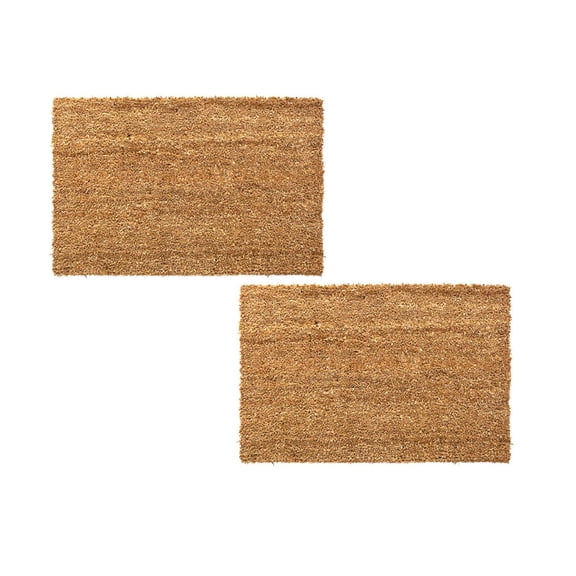 2Pcs Coco Coir Doormat, Plain Tan Coconut Fiber Floor Mat, Non- Heavy Duty Backing, Weather Resistant Durable Entry Mat For Indoor Outdoor Front Door Entrance 15.75X29.53"