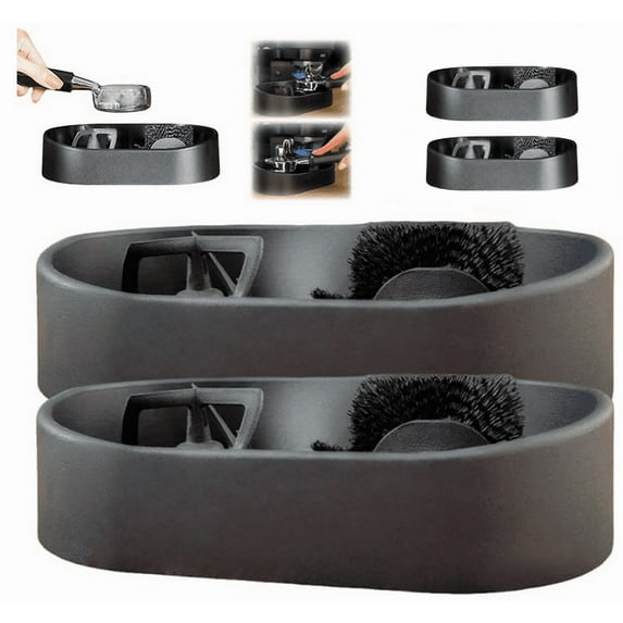 2Pcs Coffee Portafilter Cleaning Kits, Espresso Machine Clean Set, Include Brush＆Holder, Professional Café Grounds Catcher, Scrubbing Workbench for Tea Maker, Portafilter Washing Disc for 51/53/58mm