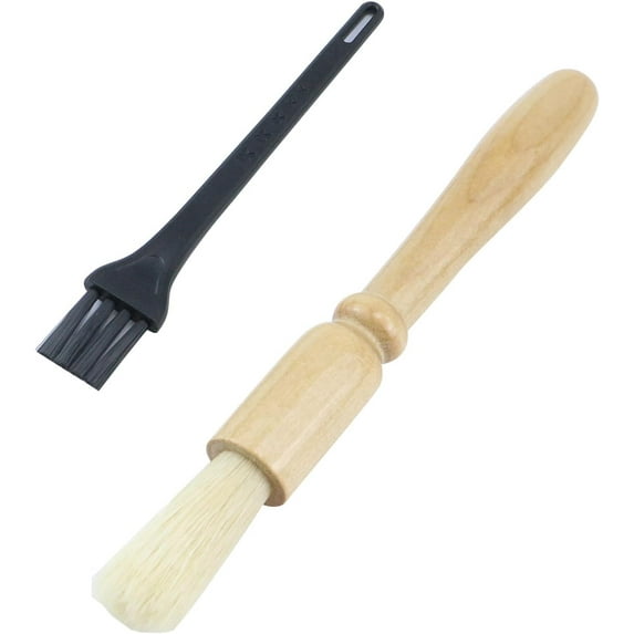 2Pcs Coffee Tea Cleaning Brush Natural Fiber Bristles Powder Gathering Brush with Wooden Handle