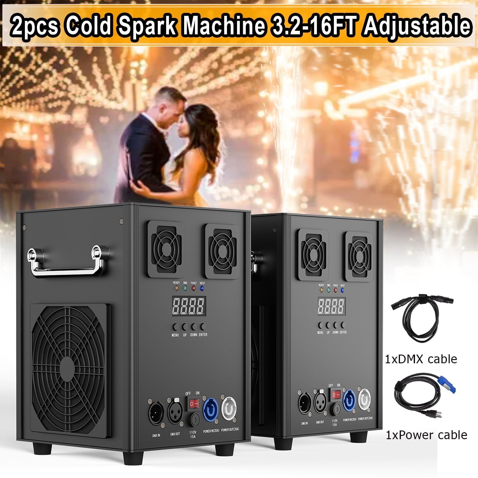 2Pcs Cold Spark Firework Machine,Stage DMX Effect Machine for DJ Event Party Wedding,Black