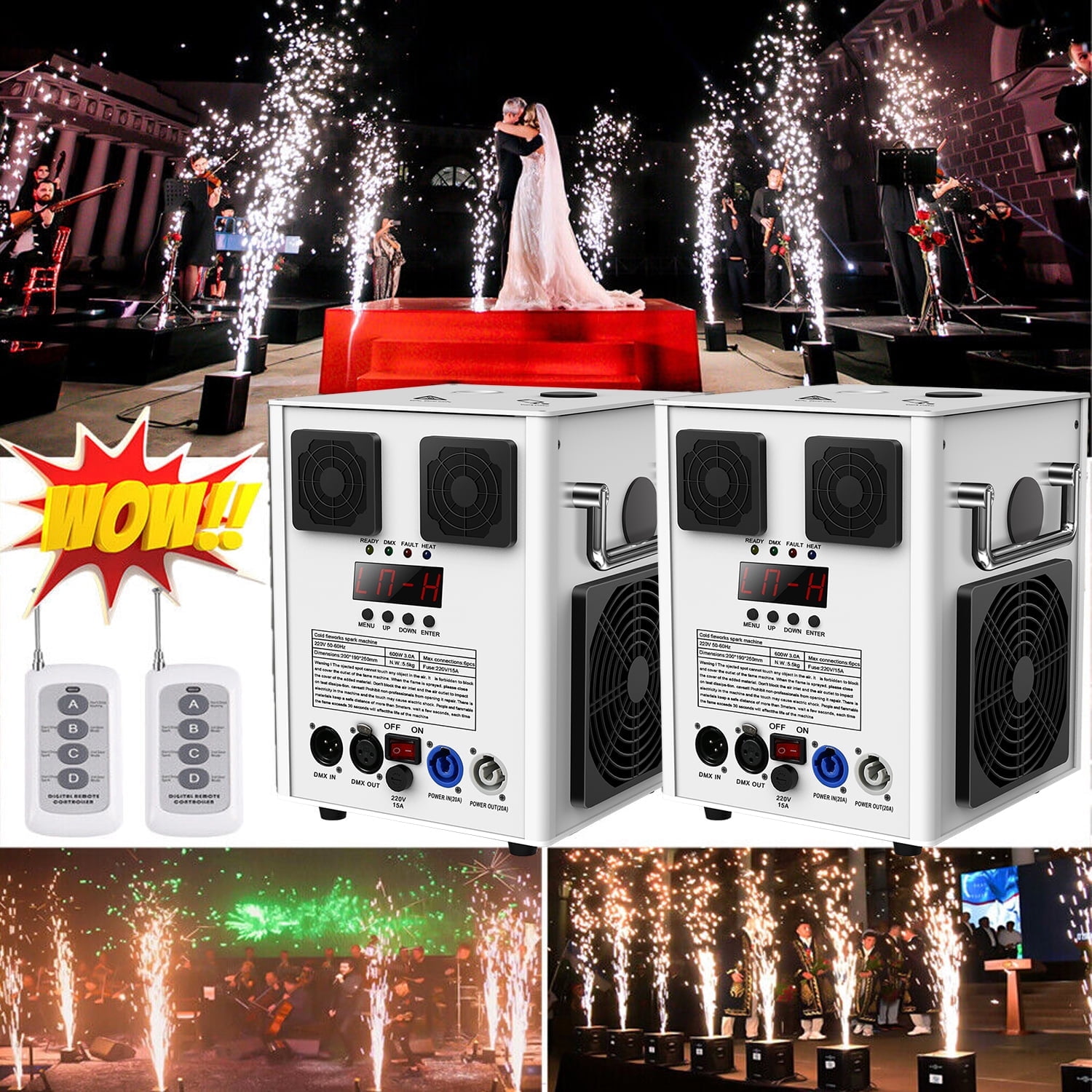 2Pcs Cold Spark Firework Machine,Stage DMX Effect Machine for DJ Event Party Wedding,White
