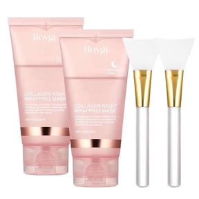 2Pcs Collagen Overnight Wrapping Mask with Brush, Peel Off Facial Mask with Hydrolyzed Collagen to Support Skin Hydration Elasticity 2.65Oz