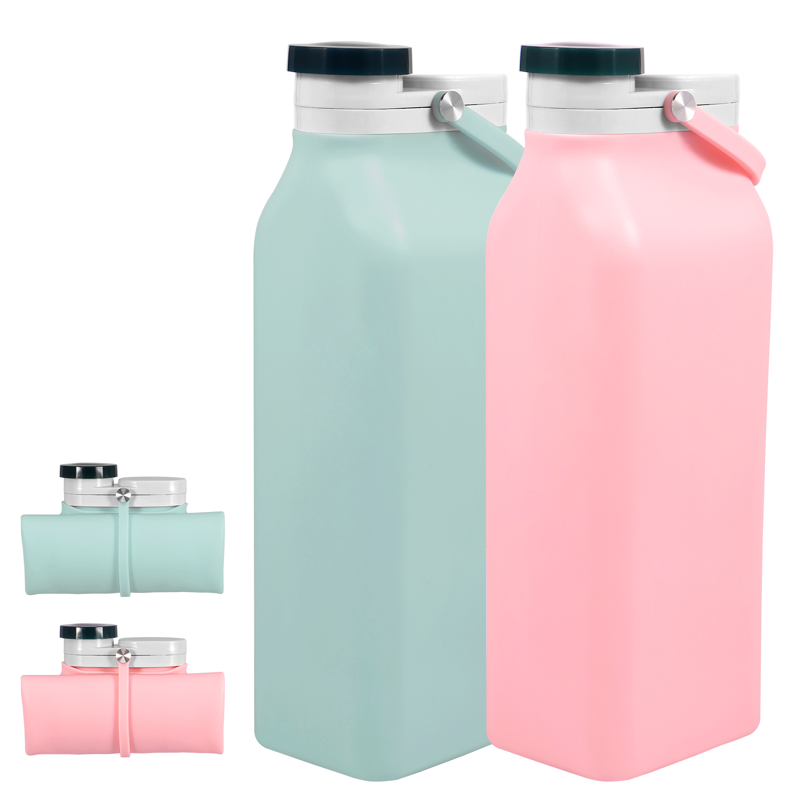 2Pcs Collapsible Water Bottles 20 oz Silicone Water Bottle Foldable