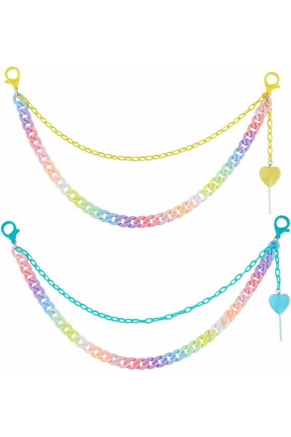 2Pcs Colorful Acrylic Jean Chain Double Layer Rainbow Pants Keychain with Lobster Clasps Heart Lollipop Pendant Yellow Light Blue Waist Trousers Pocket Chain Accessories Daily Wear DIY Making