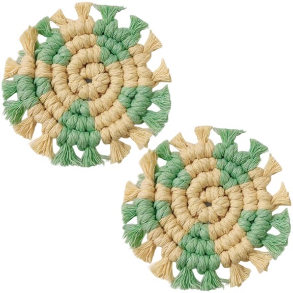 2Pcs Colorful Car Coaster Mini Car Coasters Cotton Universal Boho Rustic Woven Macrame Round Drink Cupholder Mat Pad