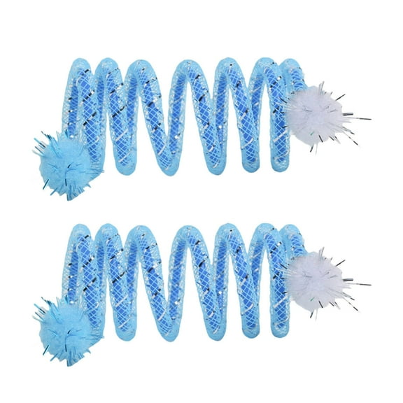 2Pcs Colorful Coils Spring with Plush Ball Cats Chew Toy for Indoor and Outdoor Play Stimulating Curiosity and Hunting