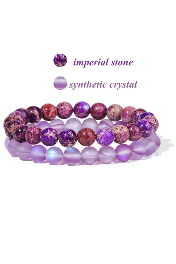 2Pcs Colorful Natural Stone Bead Bracelet Set 8MM Natural Agates Turquois Amethysts Quartzs Gem Stretch Bangle Jewelry Gift;gemstone bracelet、crystal bracelet、healing stone、stretch beaded bracelet!
