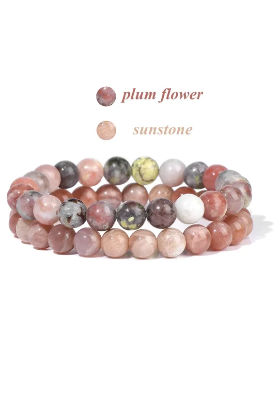 2Pcs Colorful Natural Stone Bead Bracelet Set 8MM Natural Agates Turquois Amethysts Quartzs Gem Stretch Bangle Jewelry Gift;gemstone bracelet、crystal bracelet、healing stone、stretch beaded bracelet!