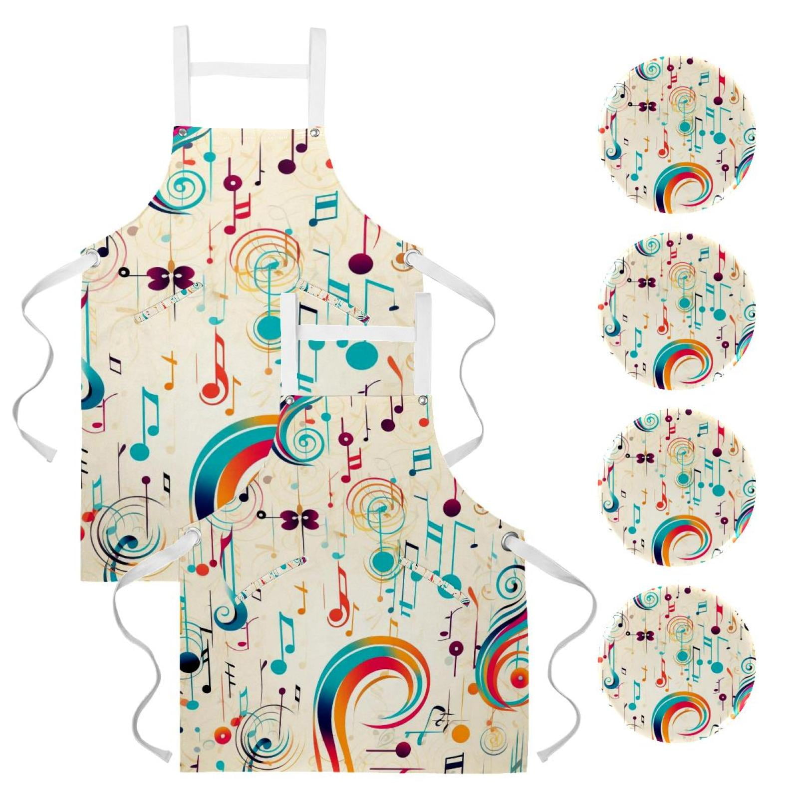2Pcs Colorful Notes Versatile Aprons Set Kitchen, Baking,Cooking