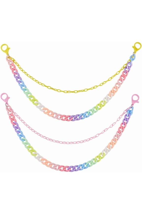 2Pcs Colorful Pants Chain Double Layer Punk Jean Keychain with Lobster Clasp Light Pink Yellow Waist Pocket Chain Accessories for Hip Hop Trousers Jeans Shorts Decorations Concerts Outfit diy