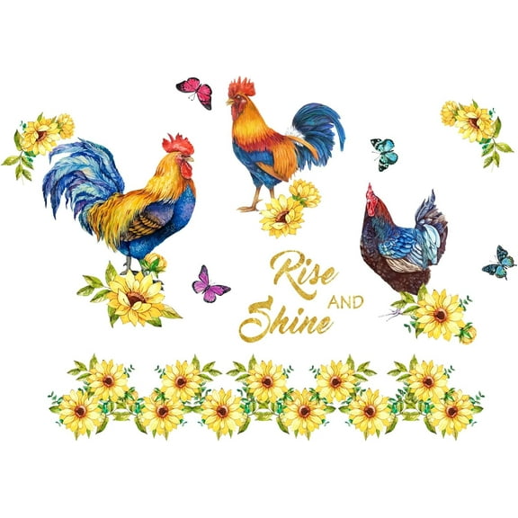 2Pcs Colorful Rooster Sunflower Theme Wall Sticker Rooster Wall Decal Peel PVC Wallpaper Decoration Stickers Original Design