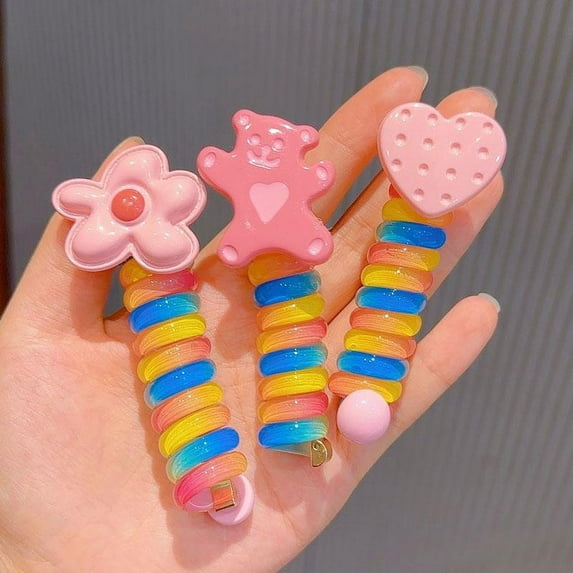 2Pcs Colorful Telephone Wire Hair Bands for Kids, Spiral Ties Braided Telephone Cord Hair Bands Hair Accessories for Girls Women, Bowknot Braided phone Wire Hair Ties