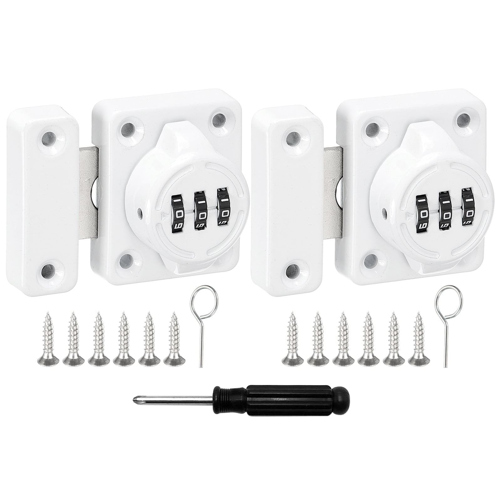 2Pcs Combination Cabinet Latch Metal Keyless Drawer Lock, White