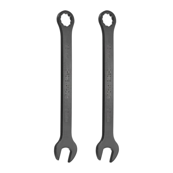 2Pcs Combination Wrench 15mm Metric 12-Point Box and Open End CR-V Steel