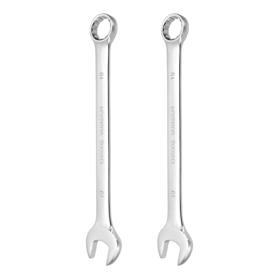 2Pcs Combination Wrench 19mm Metric 12-Point Box and Open End CR-V Steel Spanner