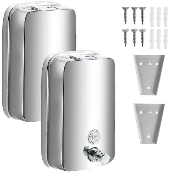 Hvxrjkn 2Pcs Commercial Soap Dispenser 4.72*2.17*7.87in Stainless Steel 1000ml Wall Mount Manual Liquid Pump Rust Proof Leak Free for Bathroom