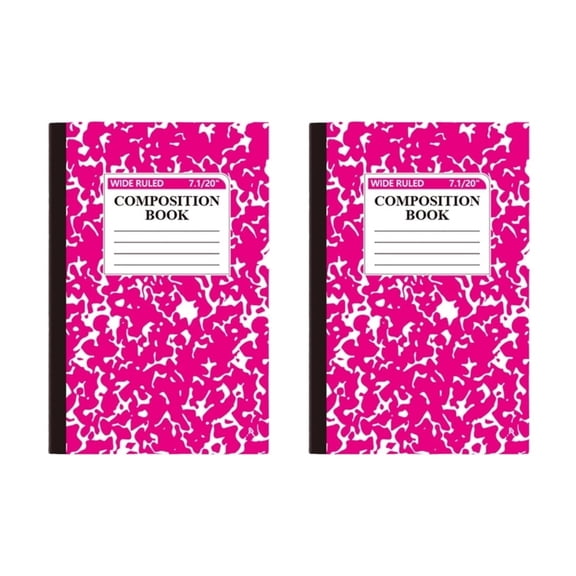 2Pcs Composition Notebook, Wide Ruled Composition Book, Marble Composition Notebooks for Work, 30 Sheets/60 Pages, Hard Cover, Sturdy Sewn Binding, Office Classroom Supplies, Hot Pink