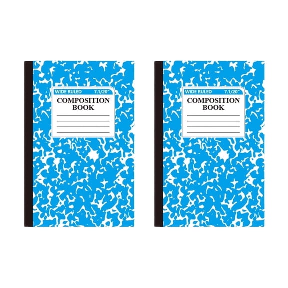 2Pcs Composition Notebook, Wide Ruled Composition Book, Marble Composition Notebooks for Work, 30 Sheets/60 Pages, Hard Cover, Sturdy Sewn Binding, Office Classroom Supplies, Blue