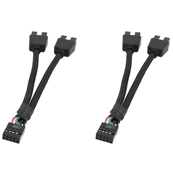 2Pcs Computer Motherboard USB Extension Cable 9 Pin 1 Female to 2 Male Y Splitter Audio HD Extension Cable for PC DIY