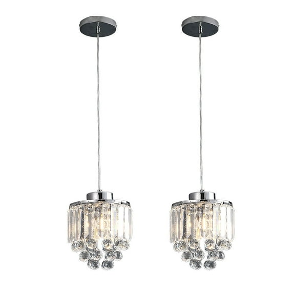 2Pcs Contemporary Crystal Pendant Light, Modern Chandelier Light Hanging Ceiling Light Fixture with Adustable Chain for Kitchen Island Dining Room