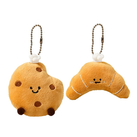 2Pcs Contemporary Plush Bread Stuffed Toy Bag Charm Pendant Adorable Key Holder Portable Keyring Bag Accessory Gift