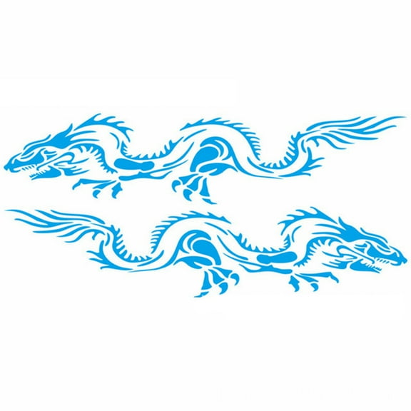 2Pcs Cool Dragon Decorative Stickers PVC Car Auto Body Scratch Protector Side Skirt Door Decoration Decal DIY Styling Accessories Blue