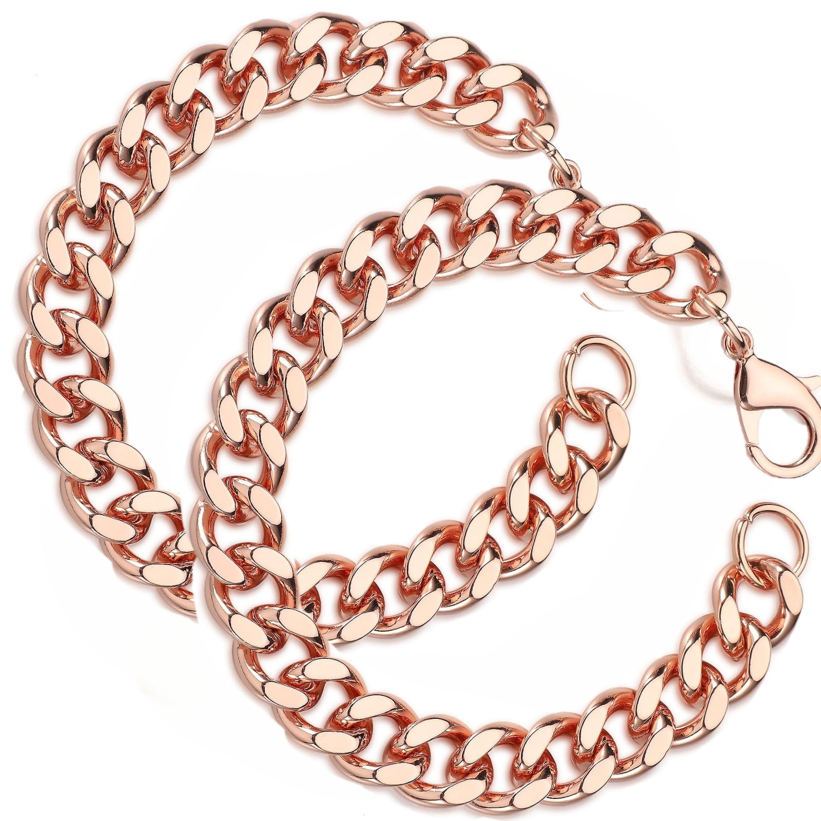 2Pcs Copper Bracelets for Men, 7.5in Link Bracelet, Pure Plated Copper Wide Chain, Solid Color for Mens, Valentine Men's Gift, Women, Health Jewelry, Christmas