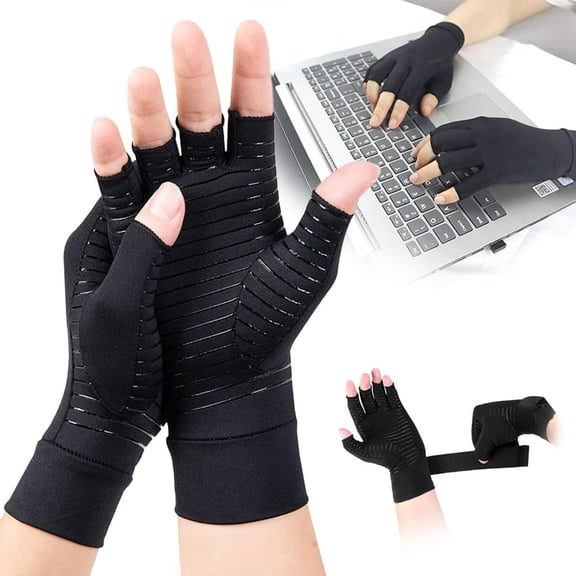2Pcs Copper Compressed Arthritis Gloves With Strap, Rheumatoid Arthritis Gloves