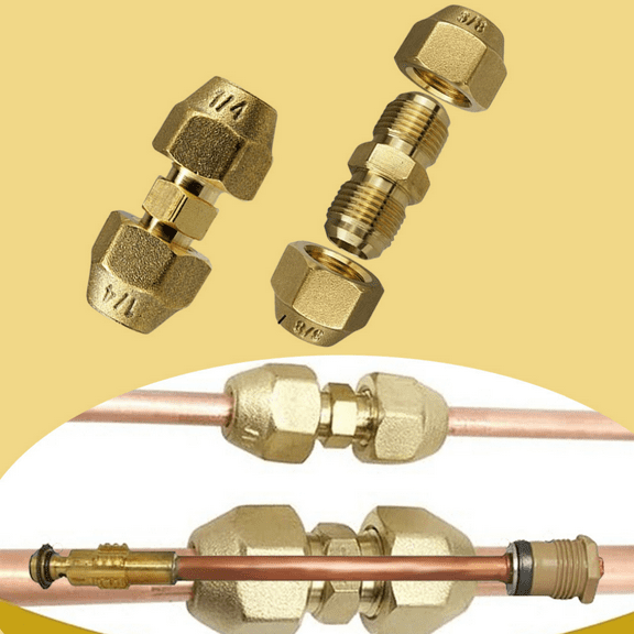 2Pcs Copper Pipe Coupling Adapters Kit | No-Weld HVAC AC Refrigeration Flare Fittings with Flare Nuts | Corrosion-Resistant Air Conditioning Repair Connectors for Gas (1/4" & 3/8")