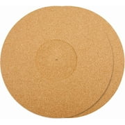 2Pcs Cork Turntable Mat Support 11.9in Vinyl LP Record Player 3mm Thick Brown Anti-Slip Anti-Static Slipmats Flat Round Protective Platter Mats Damped Resonance Cleaner Audio Output Home for DIY