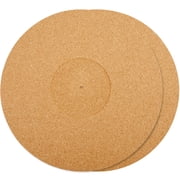 2Pcs Cork Turntable Mat Support 11.9in Vinyl LP Record Player 3mm Thick Brown Anti-Slip Anti-Static Slipmats Flat Round Protective Platter Mats Damped Resonance Cleaner Audio Output Home DIY