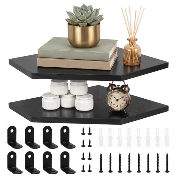 2Pcs Corner Shelf Wall Mount Wood Floating Corner Shelves Picture Display Rack for Kitchen Living Room Bedroom Bathroom