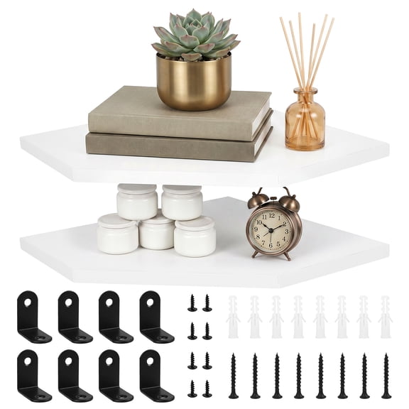 2Pcs Corner Shelf Wall Mount Wood Floating Corner Shelves Picture Display Rack for Kitchen Living Room Bedroom Bathroom