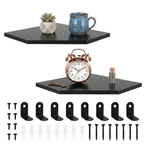 2Pcs Corner Shelf Wall Mount Wood Floating Corner Shelves Picture Display Rack for Kitchen Living Room Bedroom Bathroom