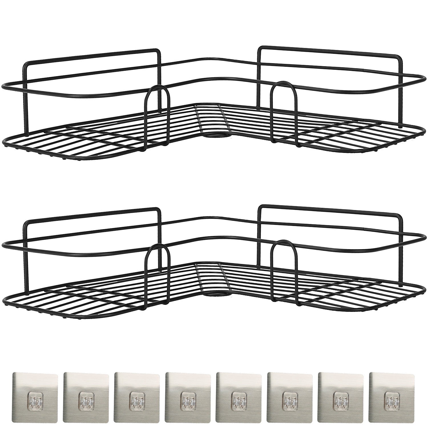 Black Iron Corner Shower Caddy with Adhesive Hooks
