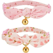 2Pcs Cotton Bowtie Cat Collar with Bell Adjustable Breakaway Cat Collars with Removeable Bow Pink Girl Cat Collars