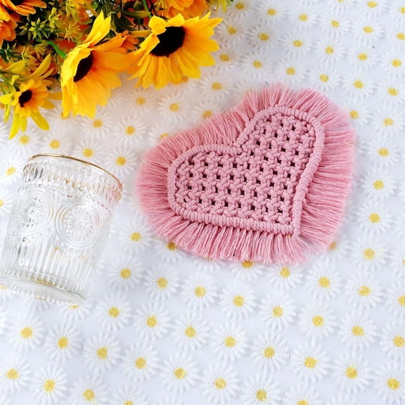 2Pcs Cotton Macrame Cup Mats Handmade Tassel Coaster Heart Flamingo 150x200mm