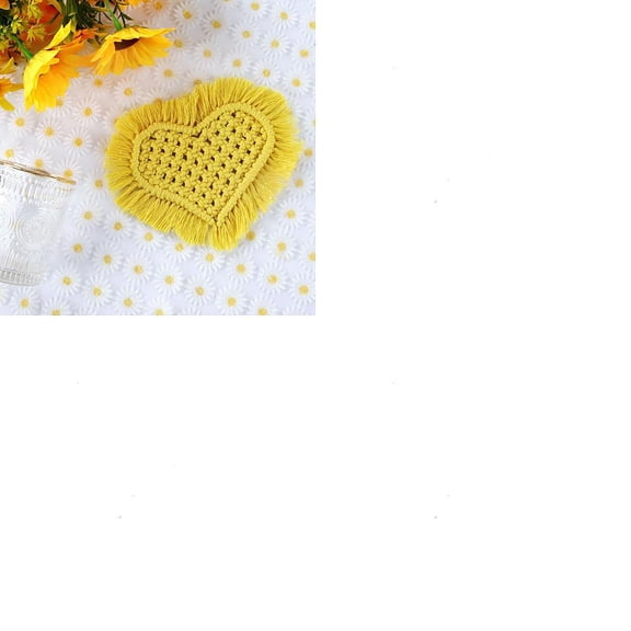 2Pcs Cotton Macrame Cup Mats Handmade Tassel Coaster Heart Gold 150x200mm DIY