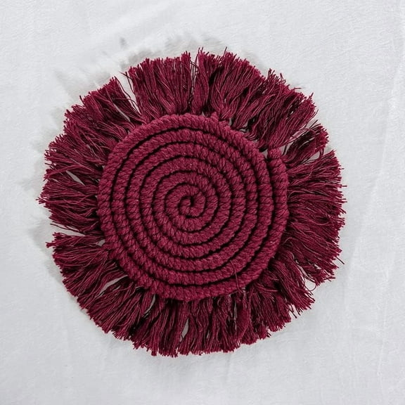 2Pcs Cotton Macrame Cup Mats Handmade Tassel Coaster Round Cerise 180mm DIY Making