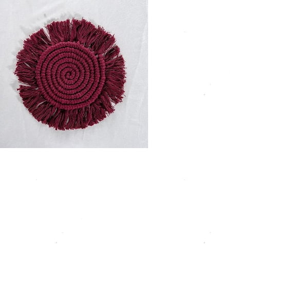 2Pcs Cotton Macrame Cup Mats Handmade Tassel Coaster Round Cerise 180mm DIY